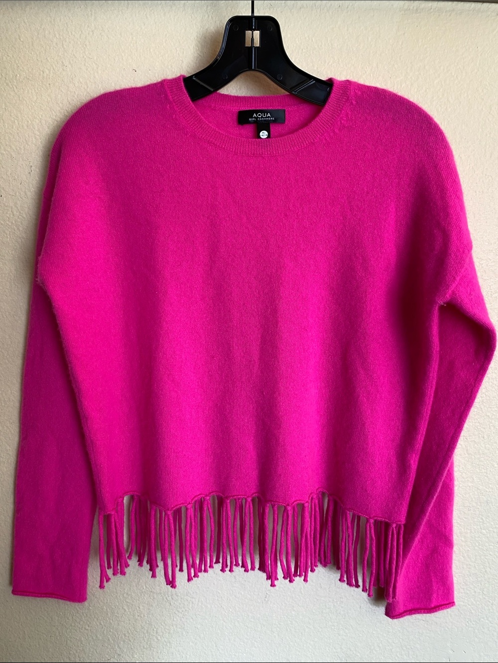 Pink Cashmere Sweater with a Fringe-Hem